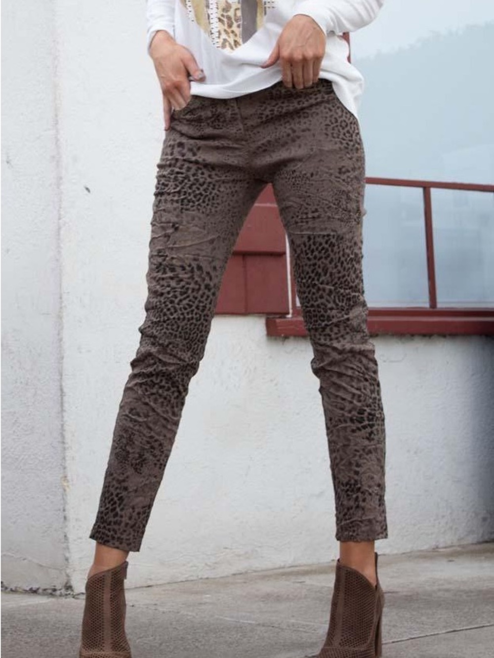 Gigi Moda Brown Leopard Print Pants, Size 6, Made in Italy ANTONELLA LEO PANT